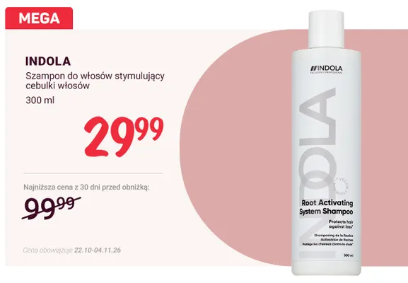 Szampon do włosów stymulujący cebulki włosów Indola promocja w Rossmann