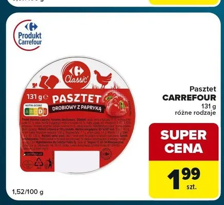 Pasztet drobiowy z papryką Carrefour Classic promocja w Globi