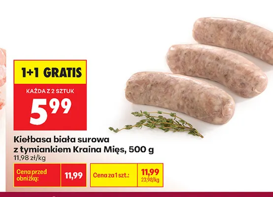 Kiełbasa biała surowa z tymiankiem Kraina Mięs promocja w Biedronka