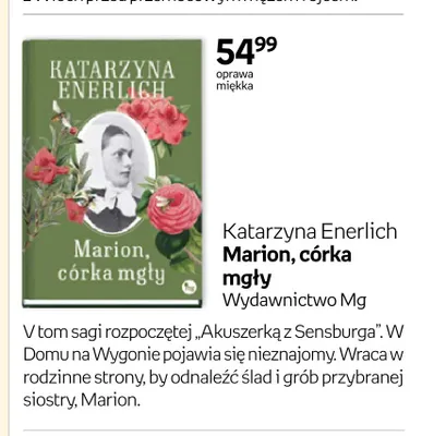 Książka Marion, córka mgły Katarzyna Enerlich promocja w Empik