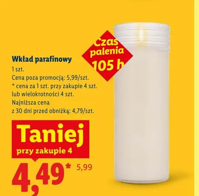 Wkład parafinowy czas palenia 105h promocja w Lidl