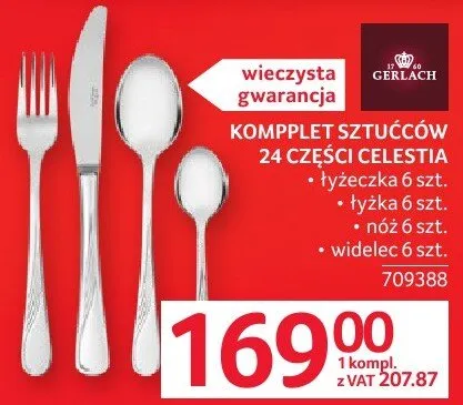 Komplet sztućców 24 części Celestia łyżeczka 6 szt., łyżka 6 szt., nóż 6 szt., widelec 6 szt. promocja w Selgros