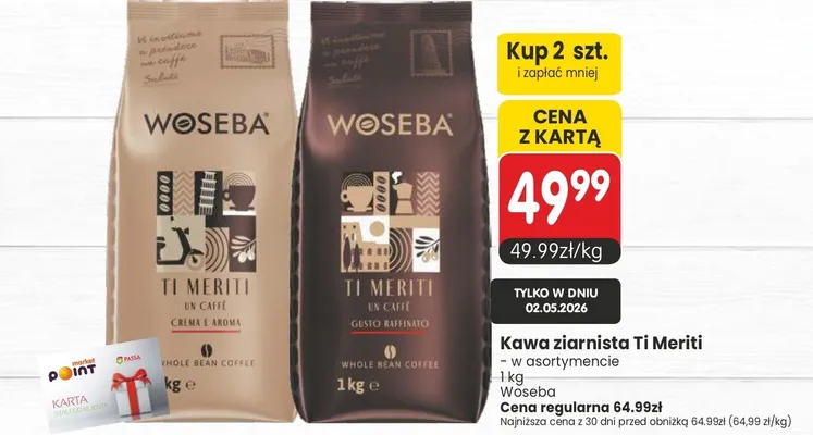 Kawa ziarnista Woseba Ti Meriti promocja w Market Point