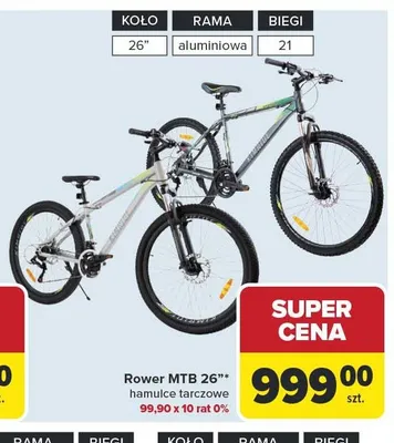 Rower MTB 26" hamulce tarczowe promocja w Carrefour