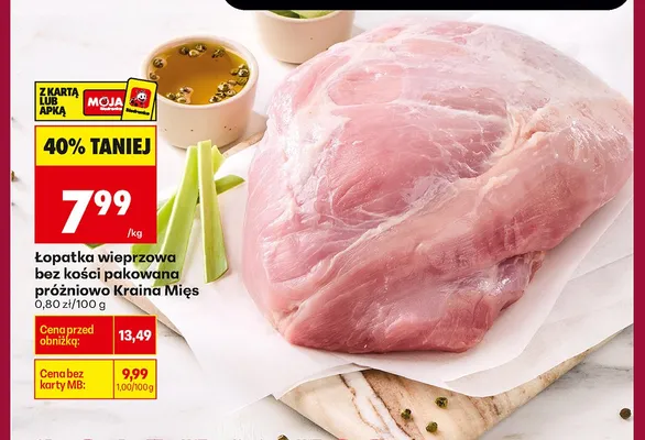Łopatka wieprzowa bez kości pakowana próżniowo Kraina Mięs promocja w Biedronka