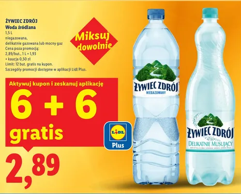 Woda źródlana niegazowana, delikatnie gazowana lub mocny gaz promocja w Lidl