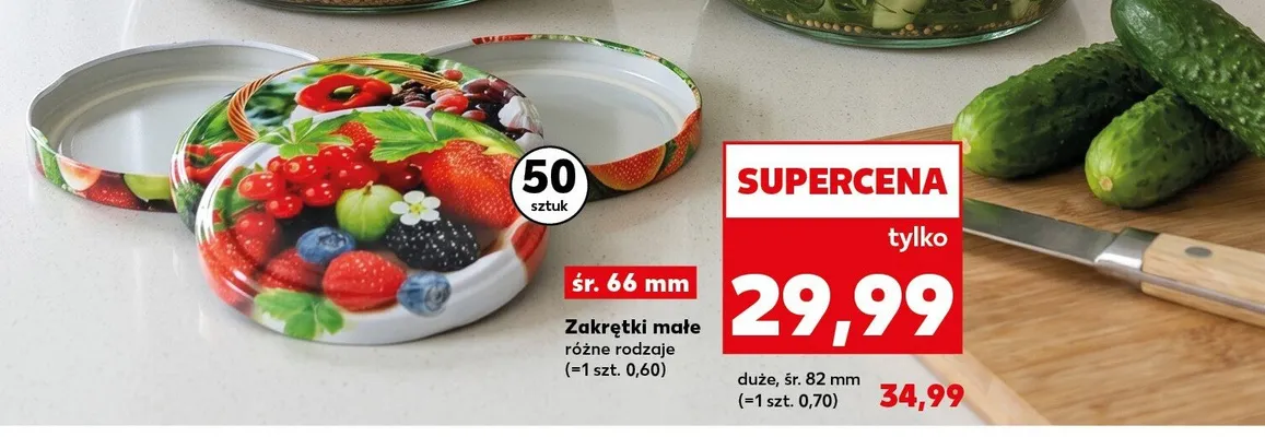 Zakrętki małe śr. 66 mm 50-pak promocja w Kaufland