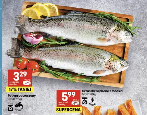 Pstrąg patroszony świeży promocja w Delikatesy Centrum