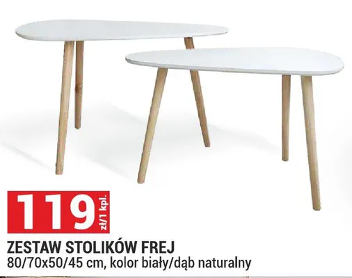 Zestaw stolików Frej 80/70x50/45cm kolor biały/dąb naturalny promocja w Merkury Market