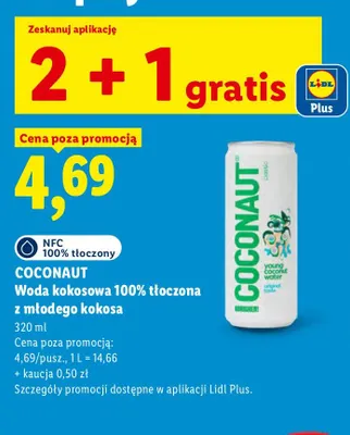 Woda kokosowa 100% tłoczona z młodego kokosa Coconaut promocja w Lidl