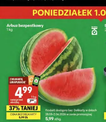 Arbuz bezpestkowy promocja w Delikatesy Centrum