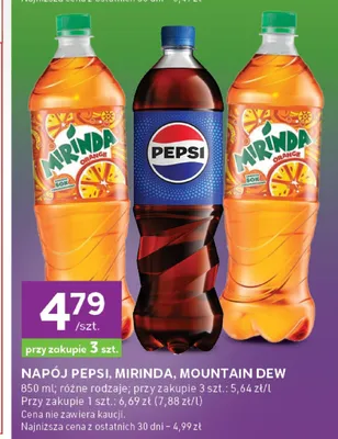 Napój Pepsi, Mirinda, Mountain Dew różne rodzaje promocja w Stokrotka