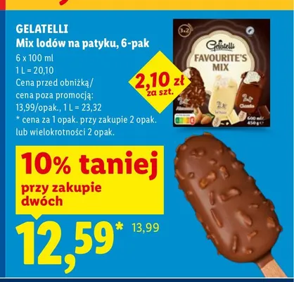 Mix lodów na patyku Gelatelli 6-pak promocja w Lidl