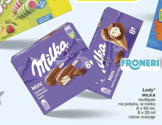Lody Milka Mini Vanilla & Chocolate w rożku 8-pak 25ml promocja w Carrefour