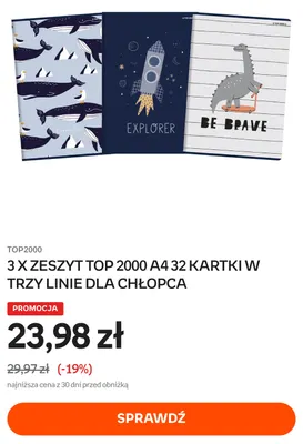 Zeszyt Top 2000 A4 32 kartki w trzy linie dla chłopca 3-pak promocja w Empik