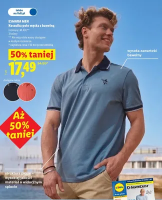 Koszulka polo męska z bawełną Esmara Men niebieska promocja w Lidl