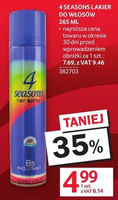 Lakier do włosów 4 Seasons promocja w Selgros