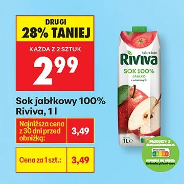 Sok jabłkowy 100% Riviva promocja w Biedronka