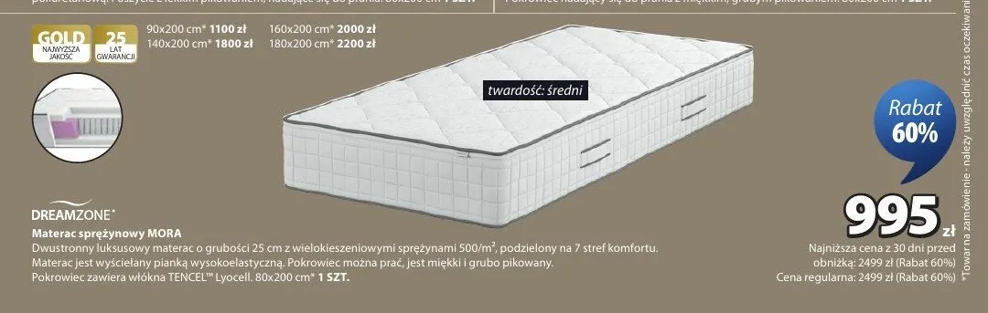 Materac sprężynowy Dreamzone Mora 80x200 cm promocja w Jysk