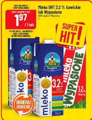 Mleko UHT 3,2% Łowickie lub Wypasione promocja w POLOmarket