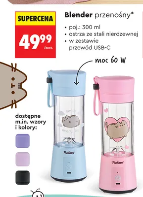 Blender przenośny 300 ml Pusheen promocja w Biedronka