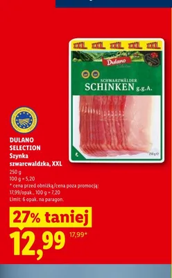 Szynka szwarcwaldzka Dulano Selection XXL promocja w Lidl