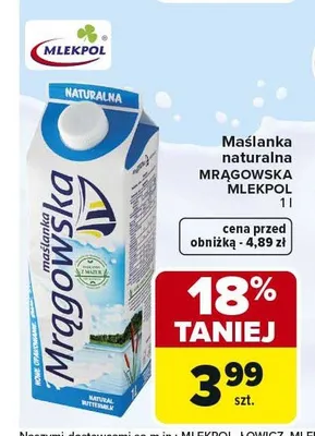 Maślanka naturalna Mrągowska Mlekpol promocja w Carrefour