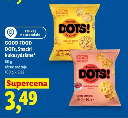 Snacki kukurydziane Good Food DOTs! Cheese Glow promocja w Lidl