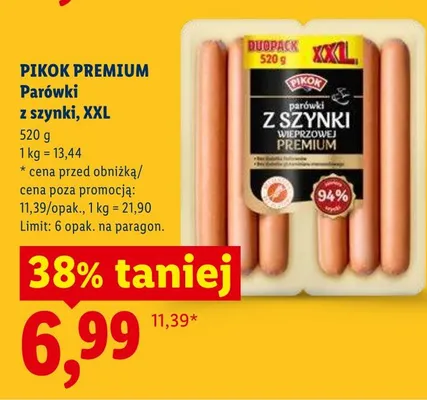 Parówki z szynki, XXL Pikok Premium promocja w Lidl