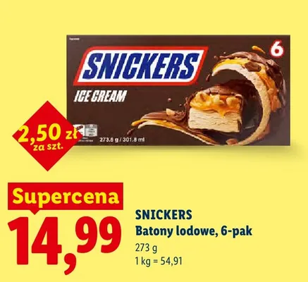 Batony lodowe Snickers 6-pak promocja w Lidl