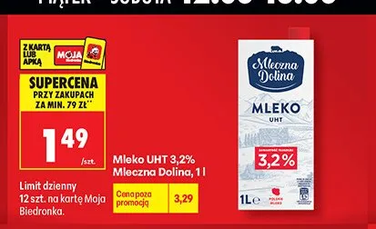 Mleko UHT 3,2% Mleczna Dolina promocja w Biedronka