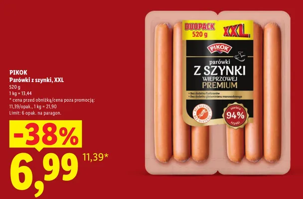Parówki z szynki Pikok 2-pak XXL promocja w Lidl