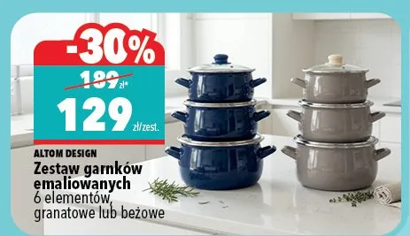 Zestaw garnków emaliowanych 6 elementów, granatowe lub beżowe promocja w Biedronka Home