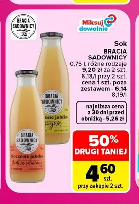 Sok tłoczone jabłko słodkie odmiany Bracia Sadownicy promocja w Carrefour Market
