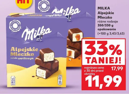 Praliny Milka Alpejskie Mleczko o smaku waniliowym promocja w Kaufland