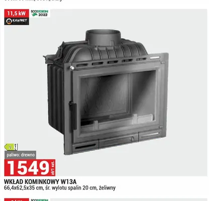 Wkład kominkowy W13A Kawmet promocja w Merkury Market