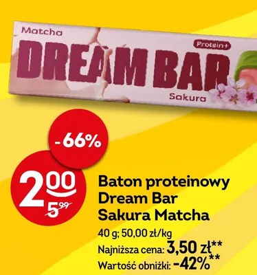 Baton proteinowy Matcha Dream Bar Sakura promocja w Żabka