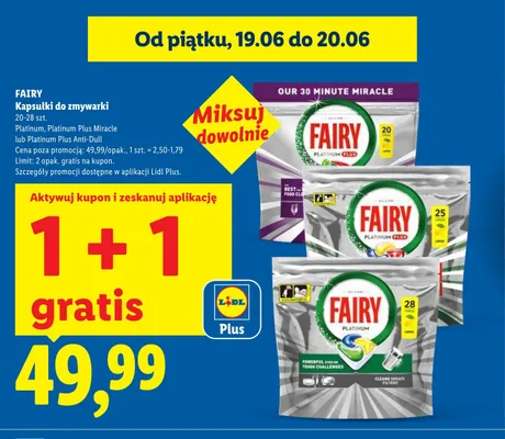 Kapsułki do zmywarki Fairy Platinum Plus Miracle promocja w Lidl