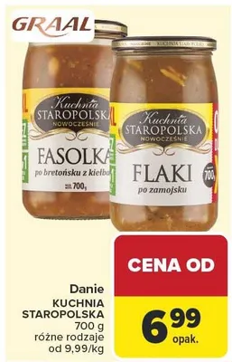Danie kuchnia staropolska Fasolka, Flaki po zamojsku promocja w Carrefour