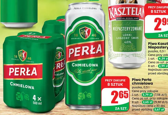 Piwo Kasztelan niepasteryzowane puszka promocja w Dino