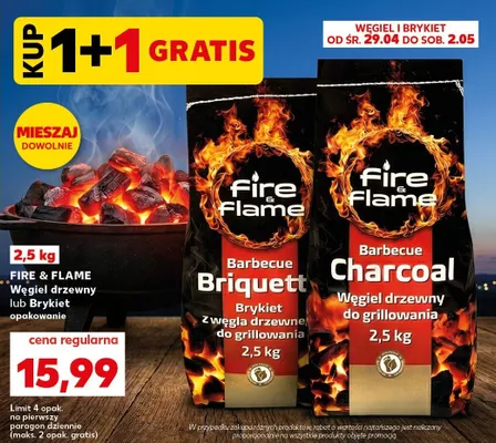 Węgiel drzewny Fire & Flame Barbecue Charcoal promocja w Kaufland