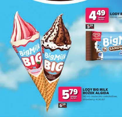 Lody Big Milk Rożek Algida strawberry promocja w Stokrotka