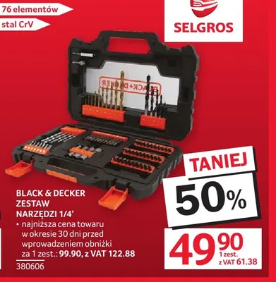 Zestaw narzędzi 1/4" Black & Decker 76 elementów promocja w Selgros