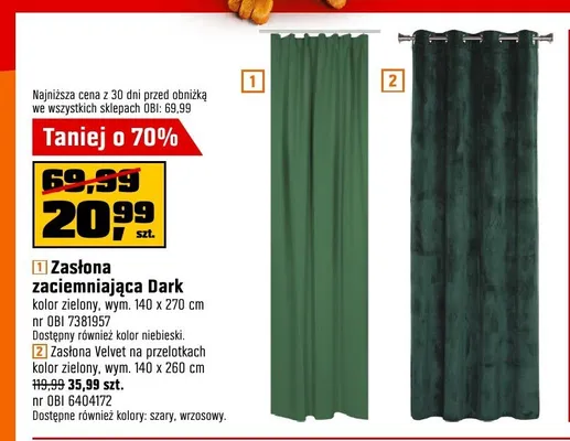 Zasłona Velvet na przelotkach promocja w OBI
