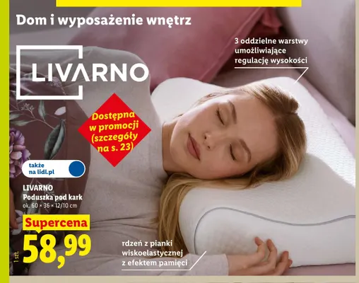 Poduszka pod kark Livarno ok. 60x36x12/10 cm promocja w Lidl