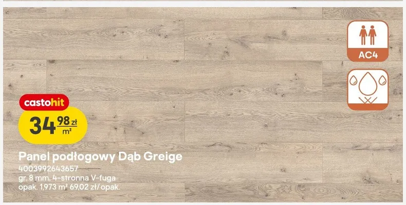 Panel podłogowy Dąb Greige AC4 gr. 8mm 4-stronna V-fuga promocja w Castorama