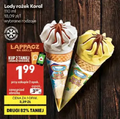 Lody rożek Koral promocja w Delikatesy Centrum