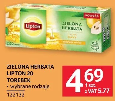 Herbata zielona Lipton 20 torebek promocja w Selgros