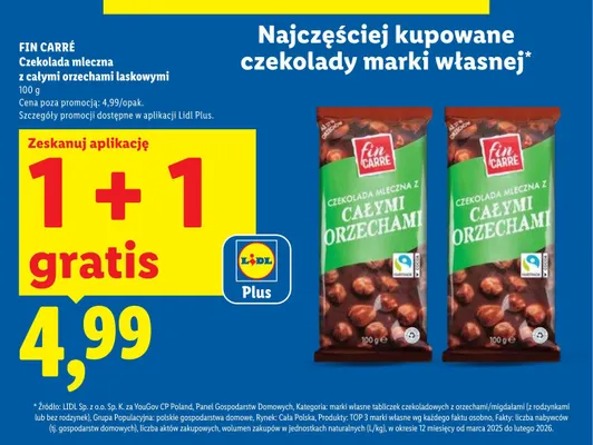 Czekolada mleczna z całymi orzechami laskowymi Fin Carré promocja w Lidl