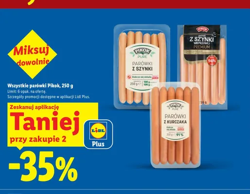 Parówki z szynki Pikok Pure promocja w Lidl